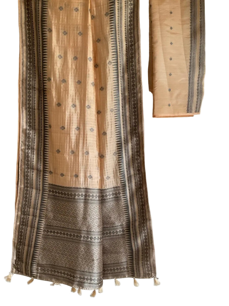 Beige Saree with Dark Woven Border & Scattered Motifs