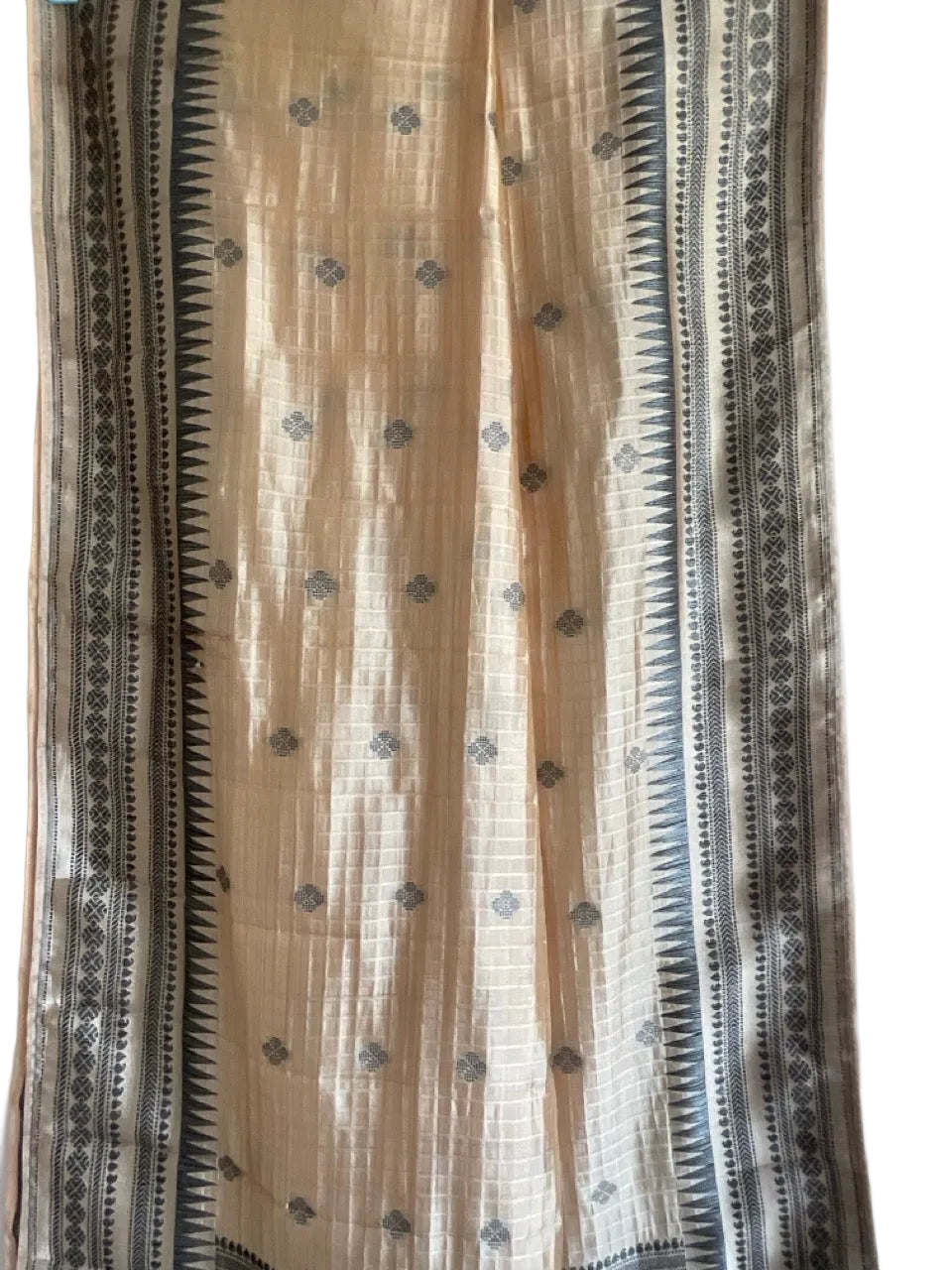 Beige Saree with Dark Woven Border & Scattered Motifs