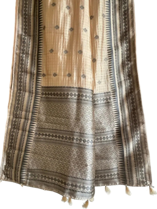 Beige Saree with Dark Woven Border & Scattered Motifs