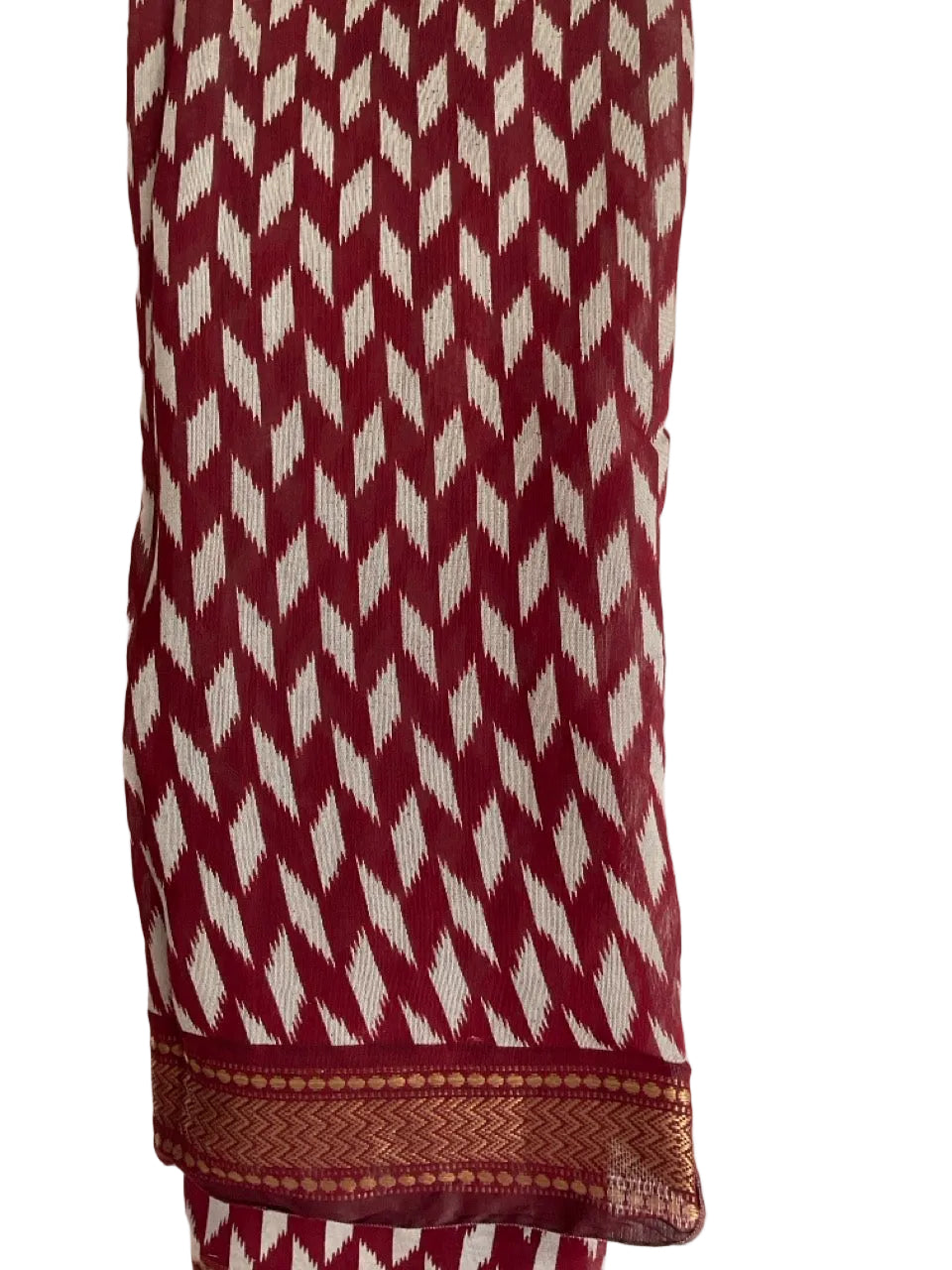 Aariyaa Black & Maroon Ikat Saree with Gold Border