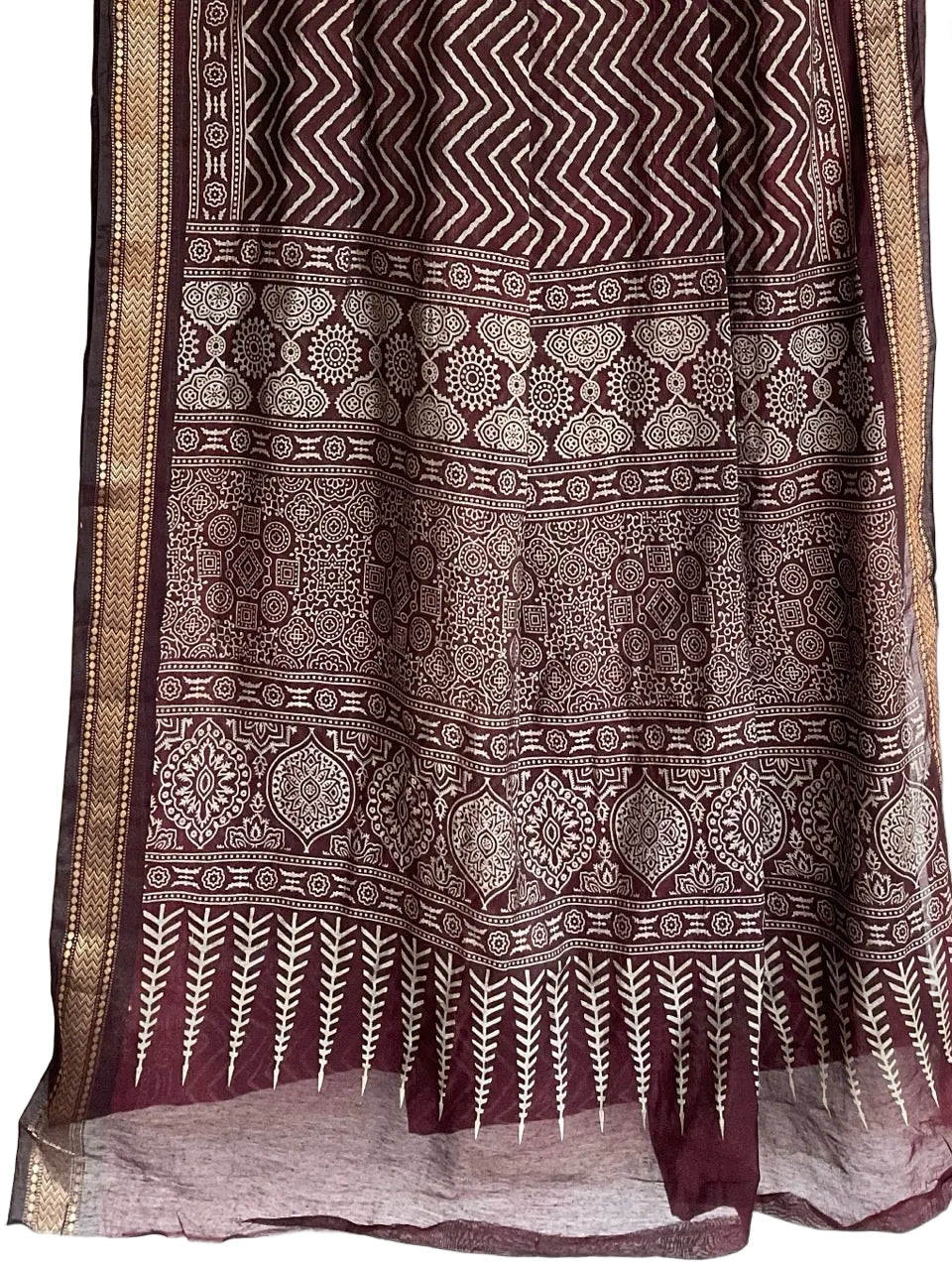 Brown cotton Indian print saree workwear
