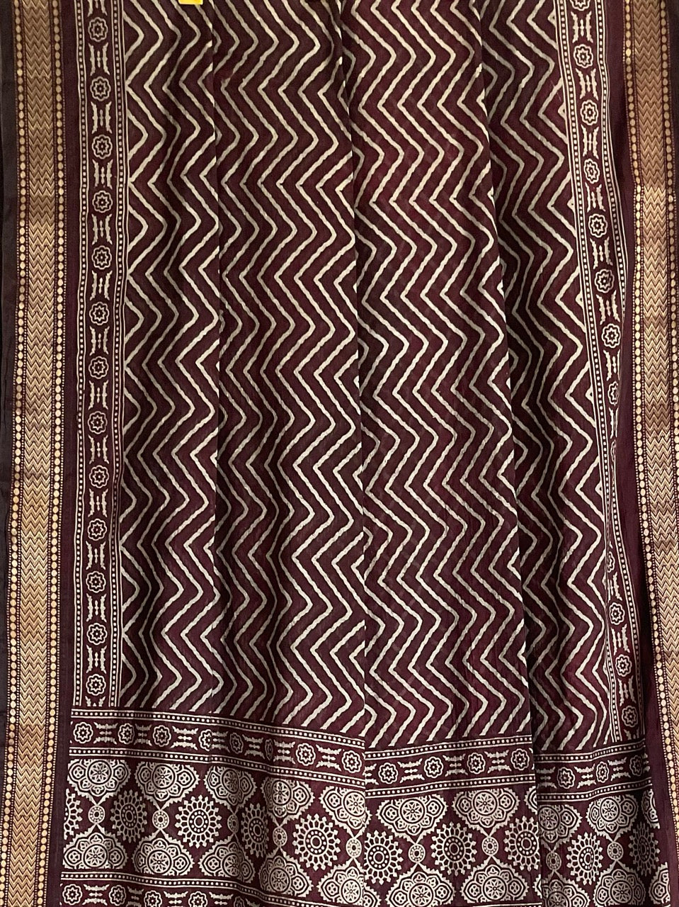 Brown cotton Indian print saree workwear