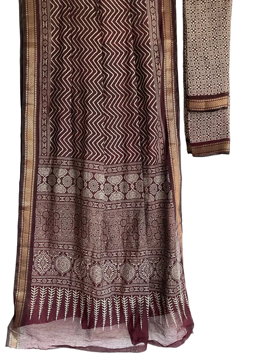 cotton everyday brown saree with zari 