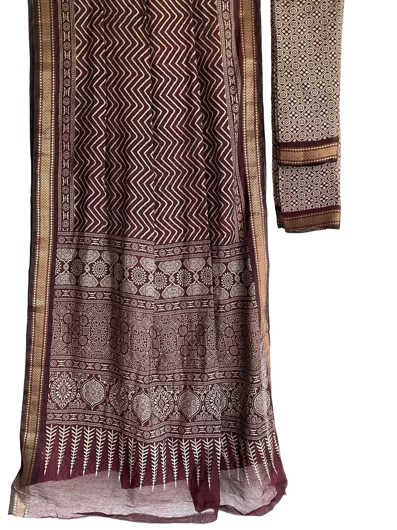 cotton everyday brown saree with zari 