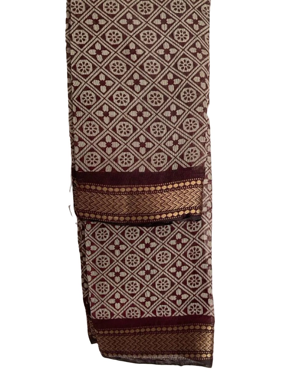 Brown cotton Indian print saree workwear