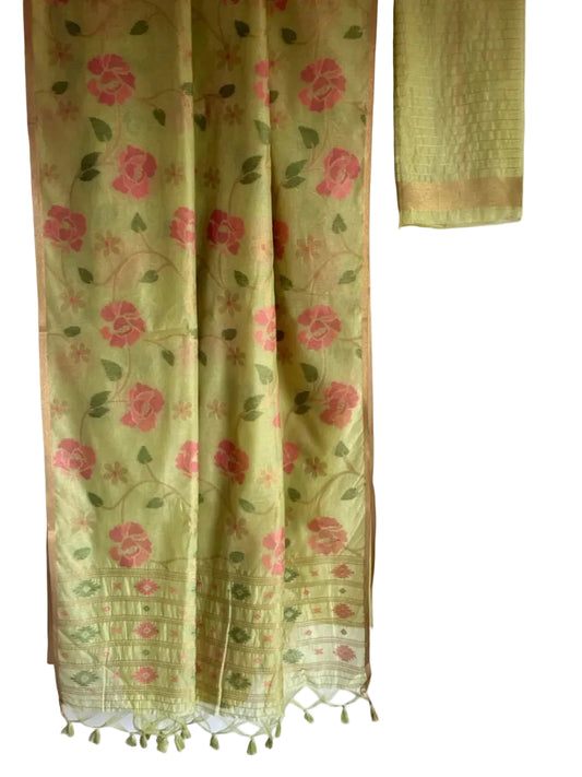 Green Floral Soft Cotton Saree