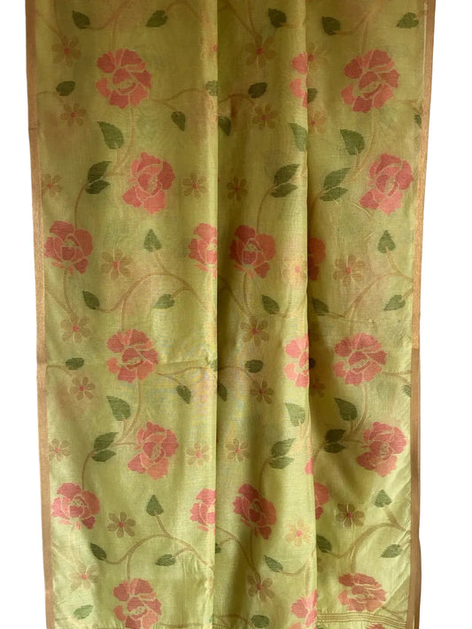 Green Floral Soft Cotton Saree
