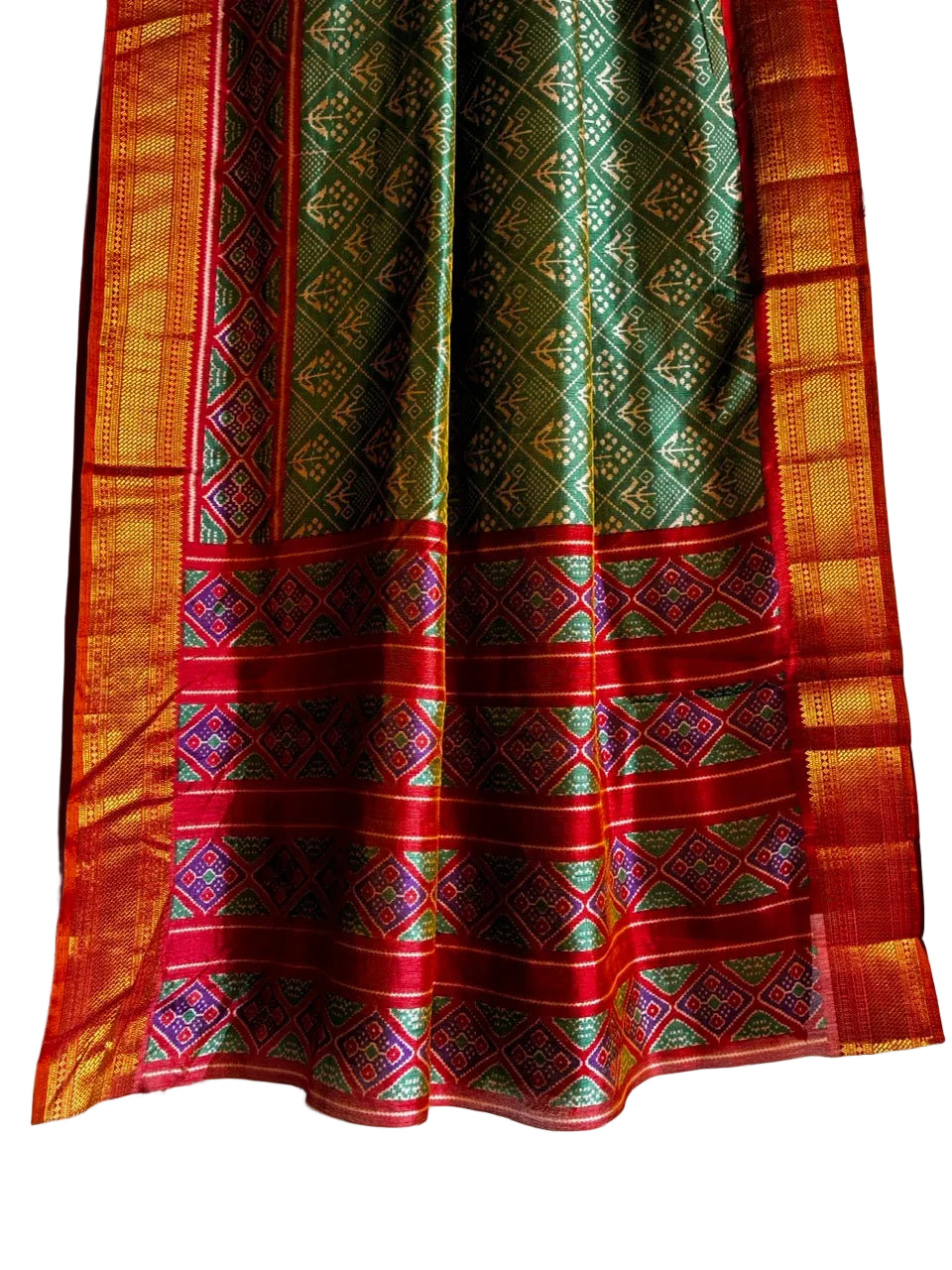 Green Patola Silk Saree with Gold Zari Border