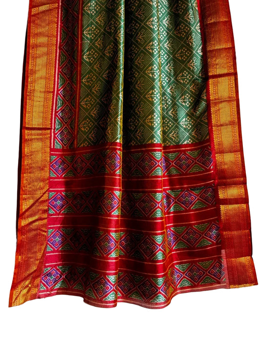 Green Patola Silk Saree with Gold Zari Border