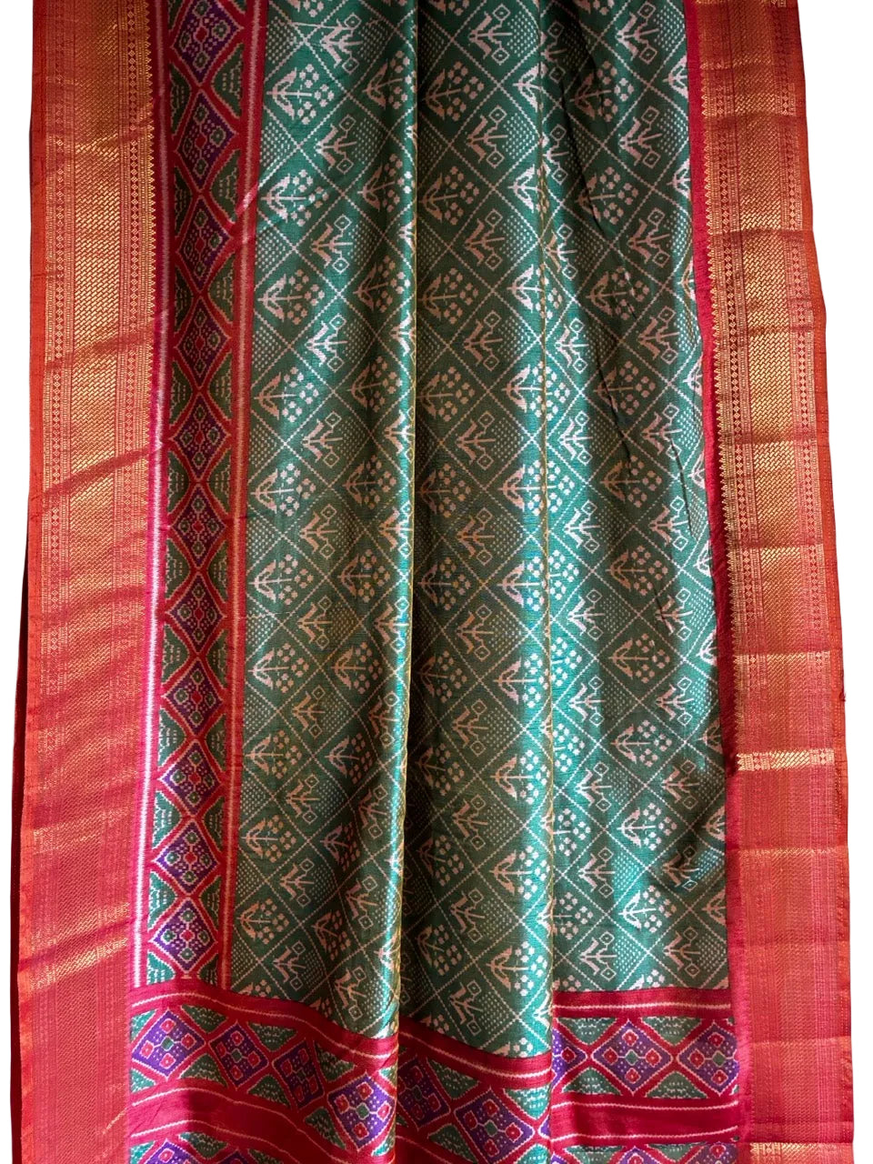 Green Patola Silk Saree with Gold Zari Border