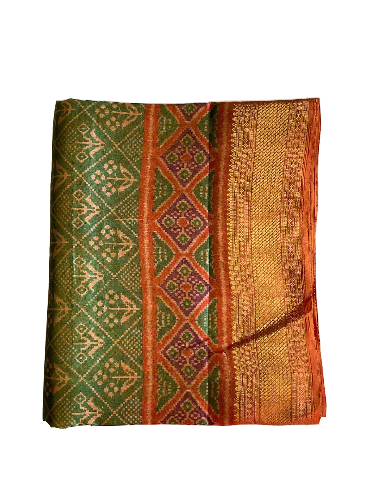 Green Patola Silk Saree with Gold Zari Border