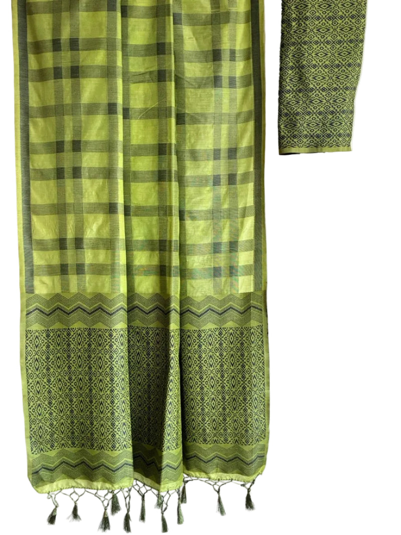 neon green checks woven aariyaa saree