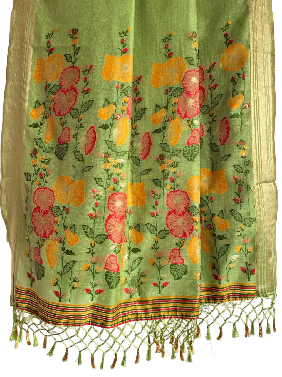 parrot  green with bright floral woven pallu aariyaa saree