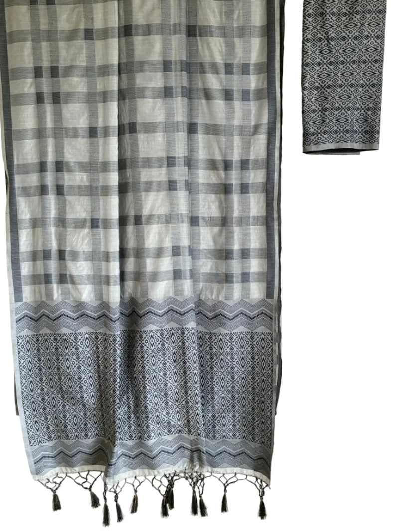Steel Grey modern checks woven aariyaa saree