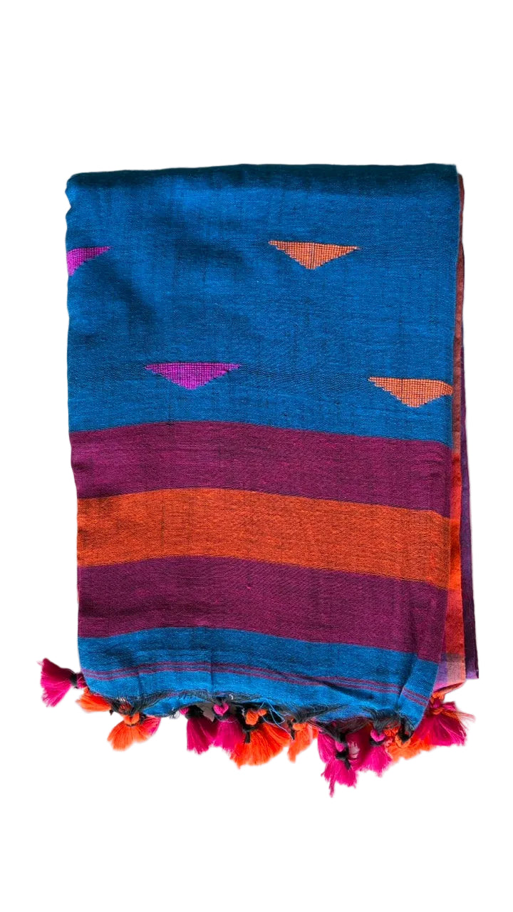 Blue Jute Cotton Multicolor Saree