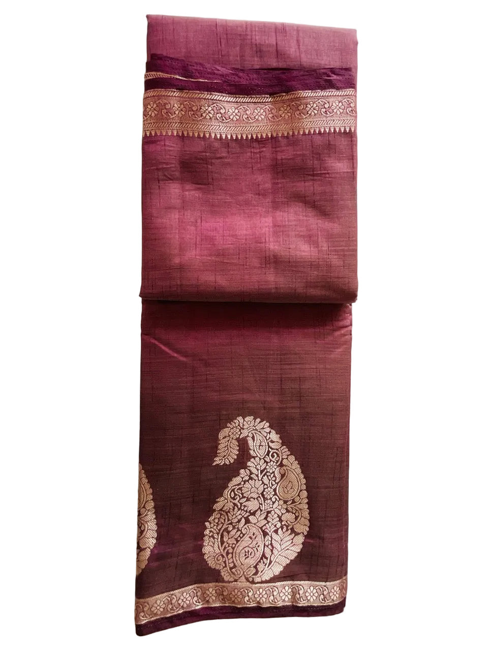 Purple Soft Silk Saree with Golden Paisley Motifs & Zari Border