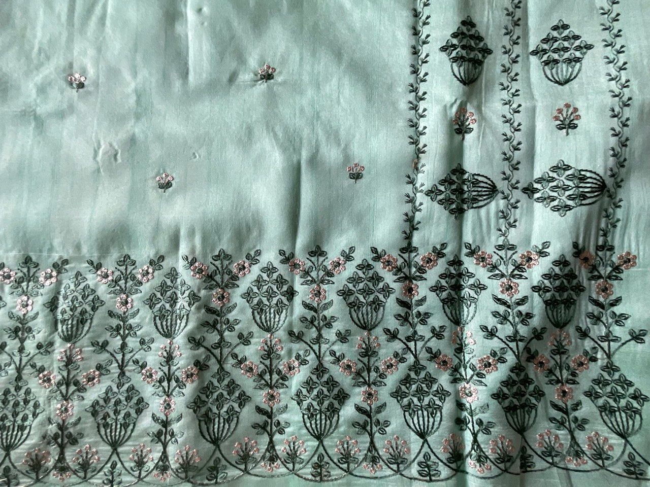 Embroidered-cotton-Saree-workwear-teal blue - aariyaa