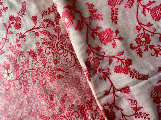 Beige Cotton Jamdani Saree with Red weave