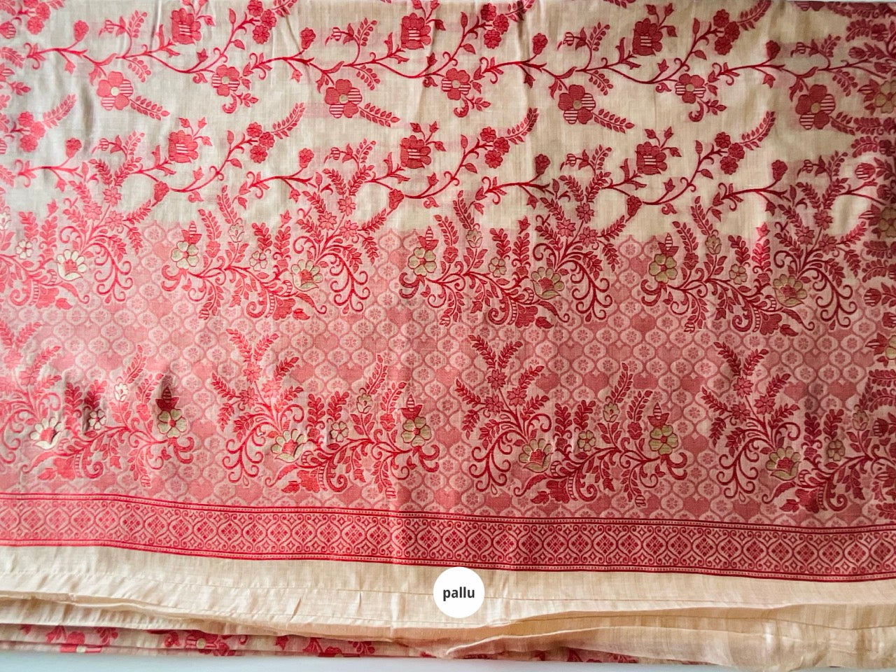 Beige Cotton Jamdani Saree with Red weave