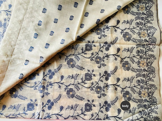 Beige & Blue Jamdhani Cotton Saree