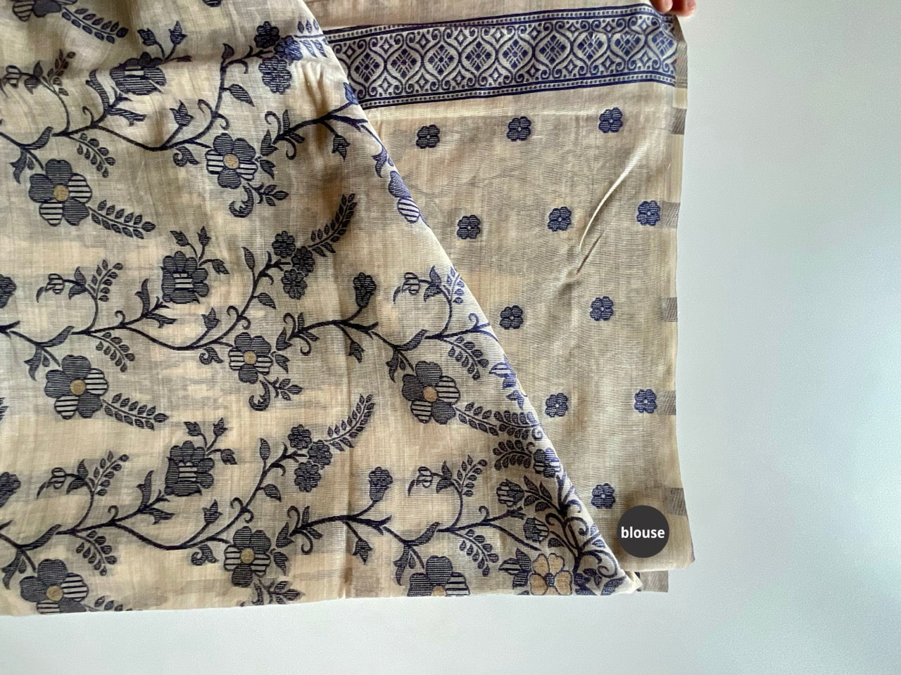 Beige & Blue Jamdhani Cotton Saree