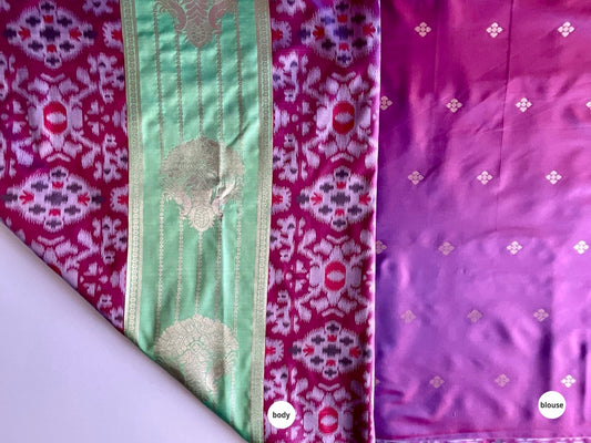 Purple & Neon Green Saree with Gold Peacock Motifs
