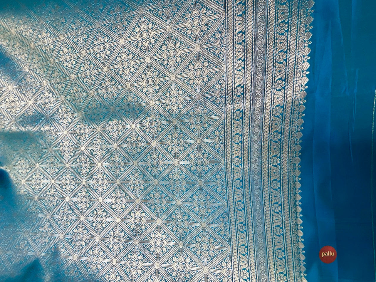 Dark Blue & Light Blue Saree with Gold Peacock Motifs