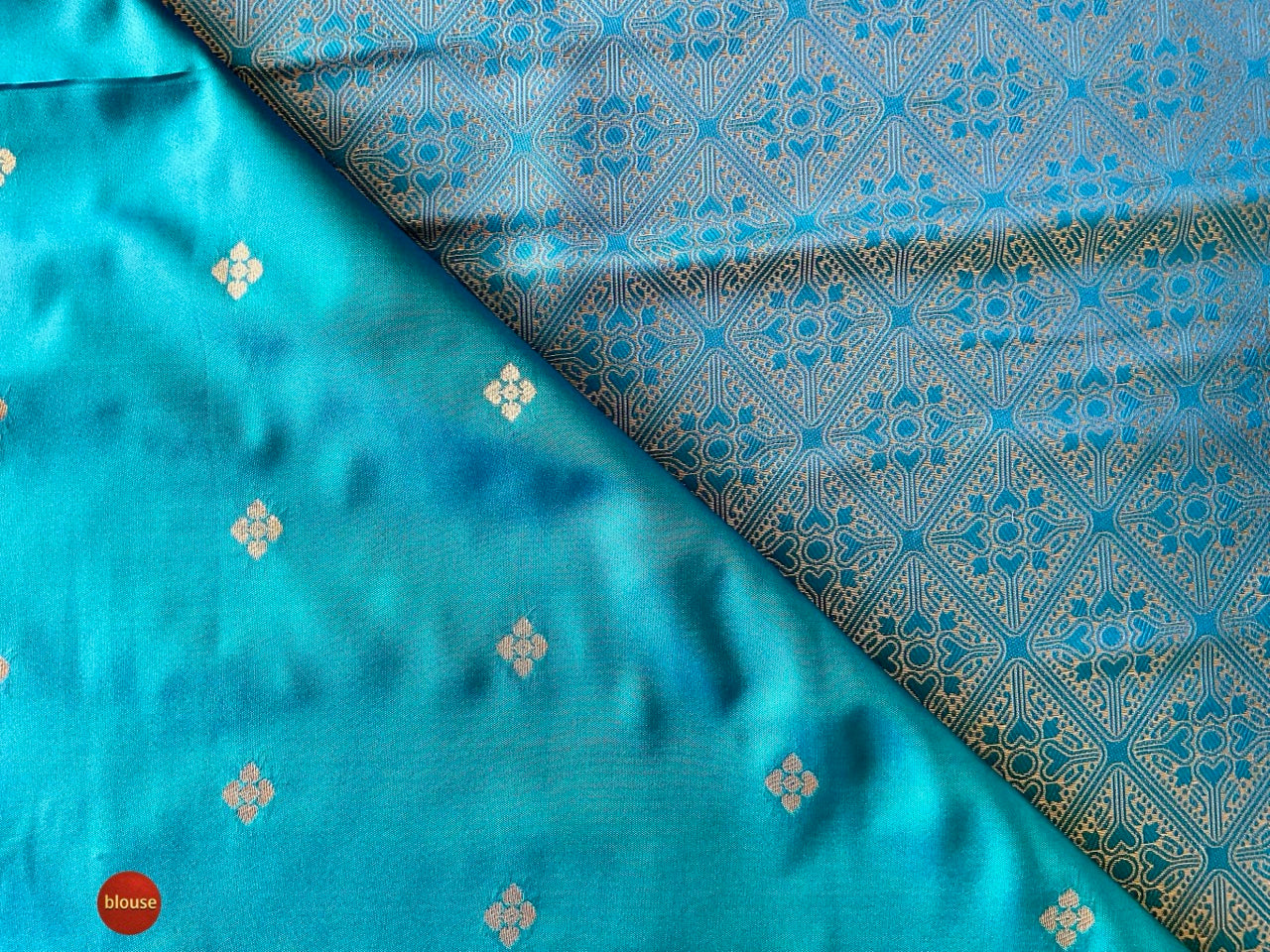 Dark Blue & Light Blue Saree with Gold Peacock Motifs