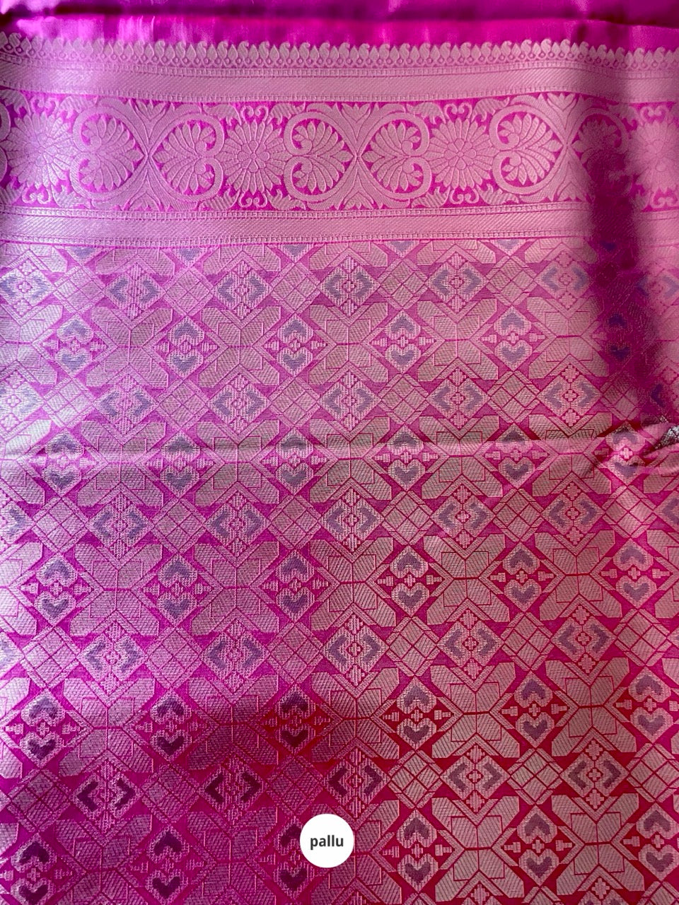 Dark Brown & Pink Saree with Gold Peacock Motifs