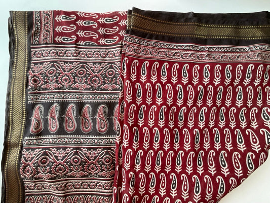 Red Cotton Saree with thin Golden Border
