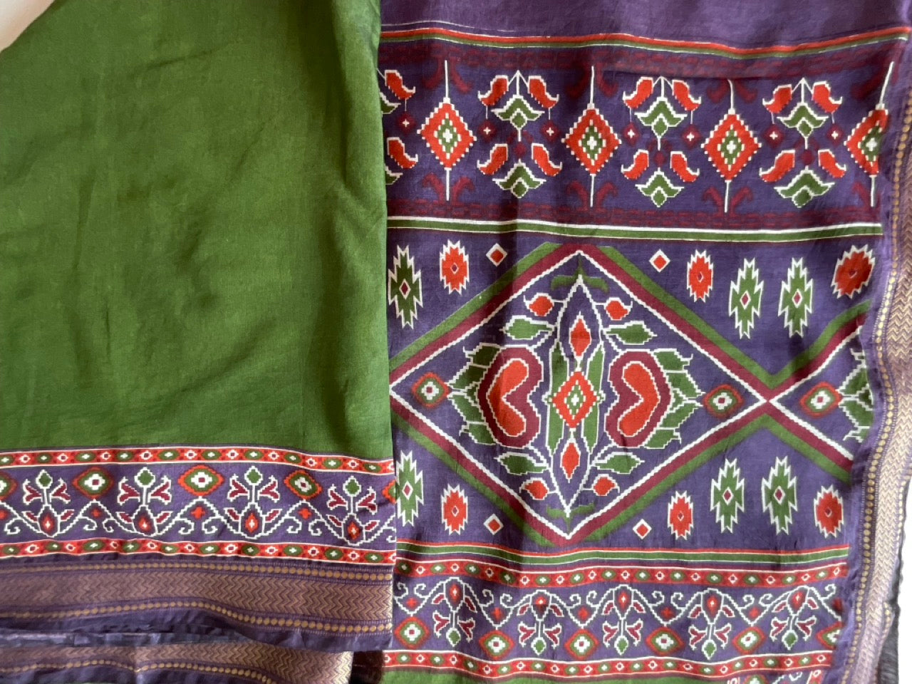 Green Cotton Saree with small Golden Border