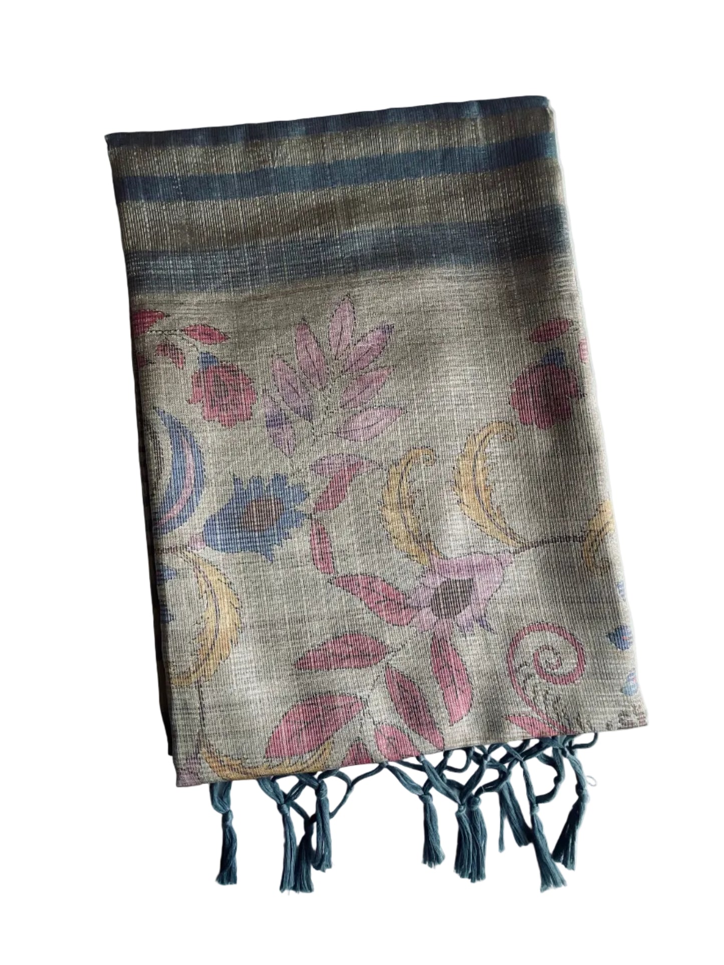 Grey Tissue Silk Saree with Kalamkari Pallu