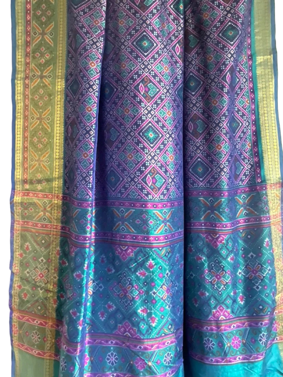 Blue & Teal Double Ikat Patola Silk Saree