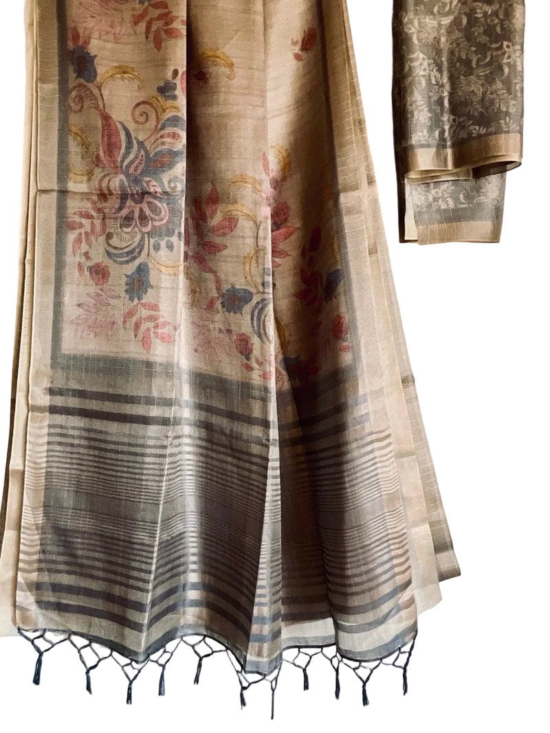 Grey Tissue Silk Saree with Kalamkari Pallu