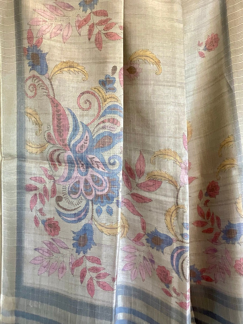 Grey Tissue Silk Saree with Kalamkari Pallu