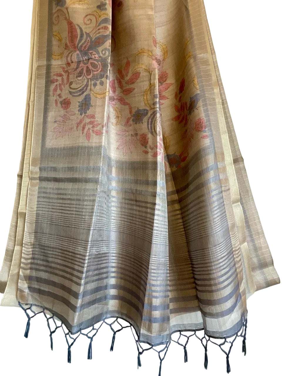 Grey Tissue Silk Saree with Kalamkari Pallu