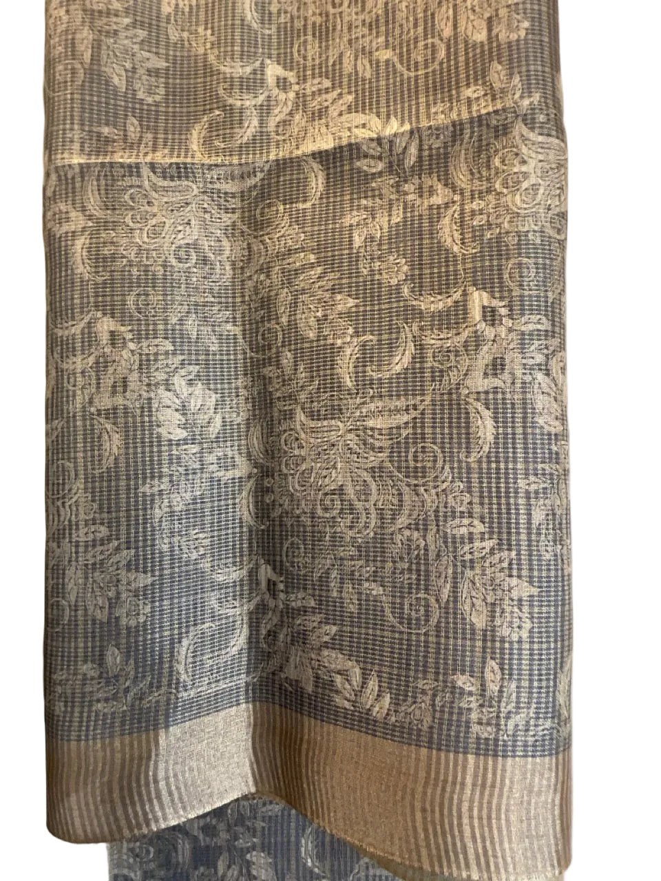 Grey Tissue Silk Saree with Kalamkari Pallu