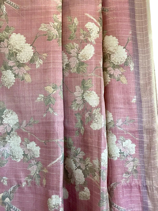 Floral tissue saree with pink and green colors