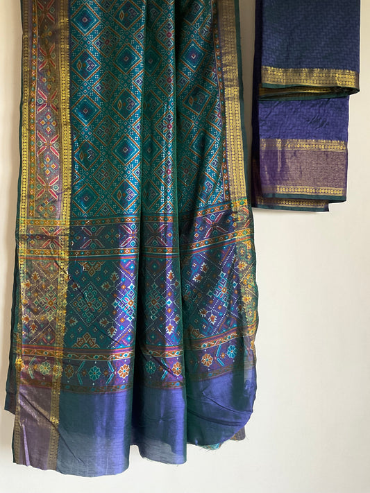 Blue Patola Print Soft Silk Saree with zari border