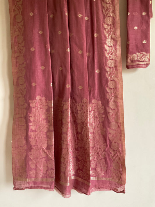 Soft Cotton Pink Jamdani Print Saree with Buti Weave