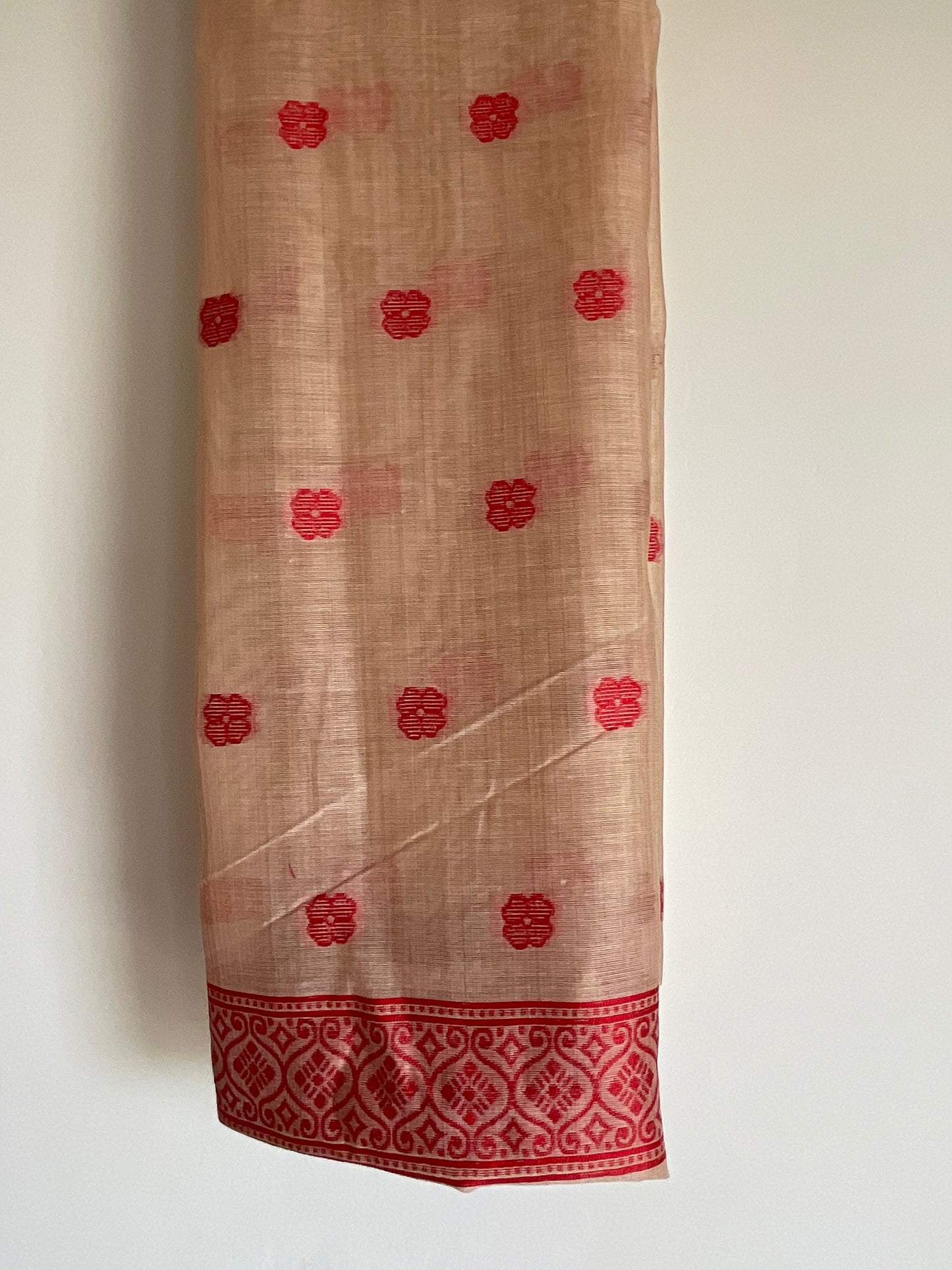 Red Jamdani Cotton Saree