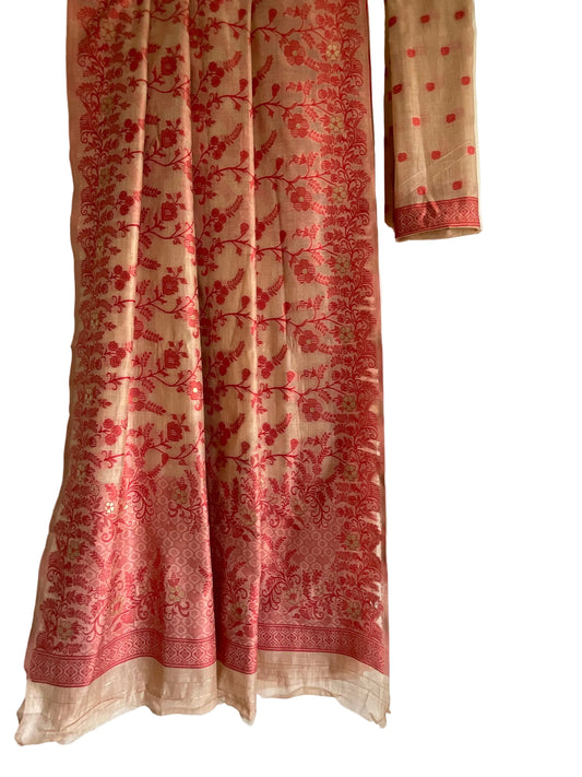Beige Base Saree with Red Weave