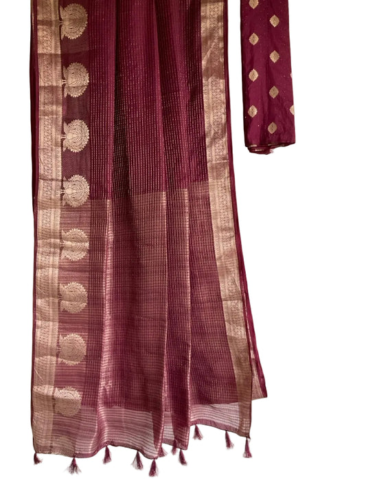 Wine Silk Saree with Peacock Border