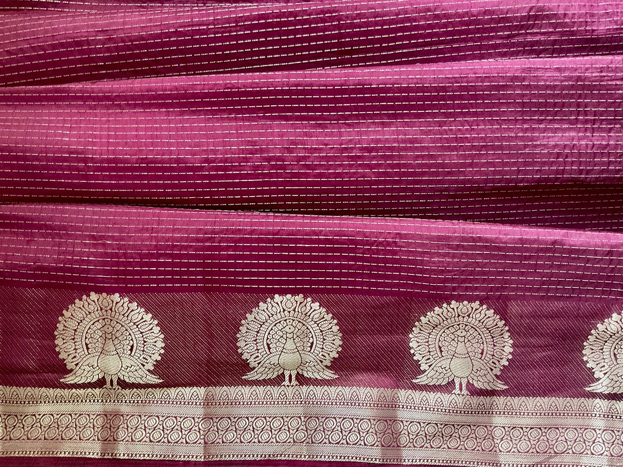 Wine Silk Saree with Peacock Border