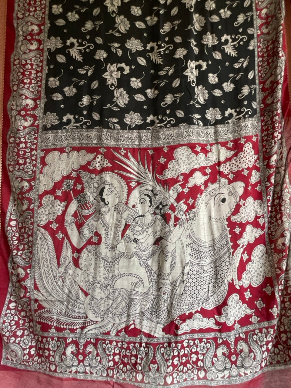 Red Kalamkari  Soft Cotton Mulmul Saree