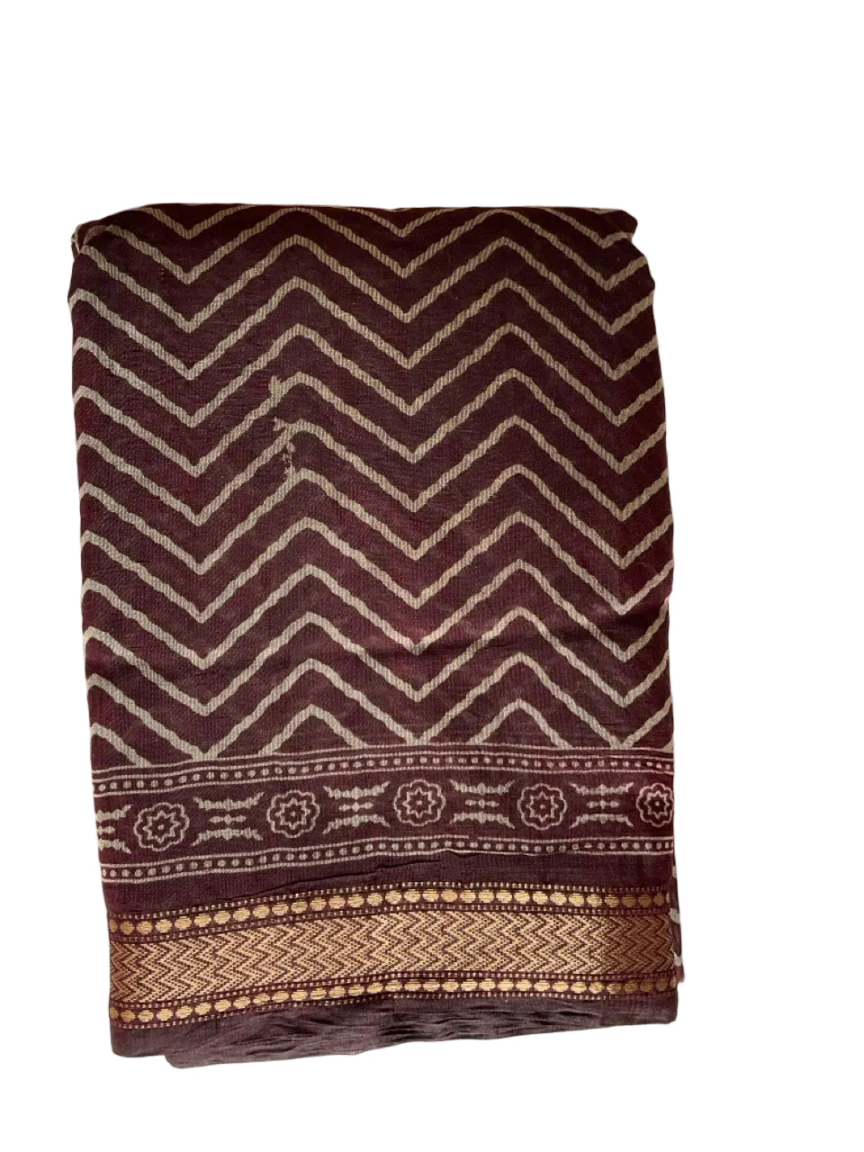 Dark Brown Saree with Chevron Print