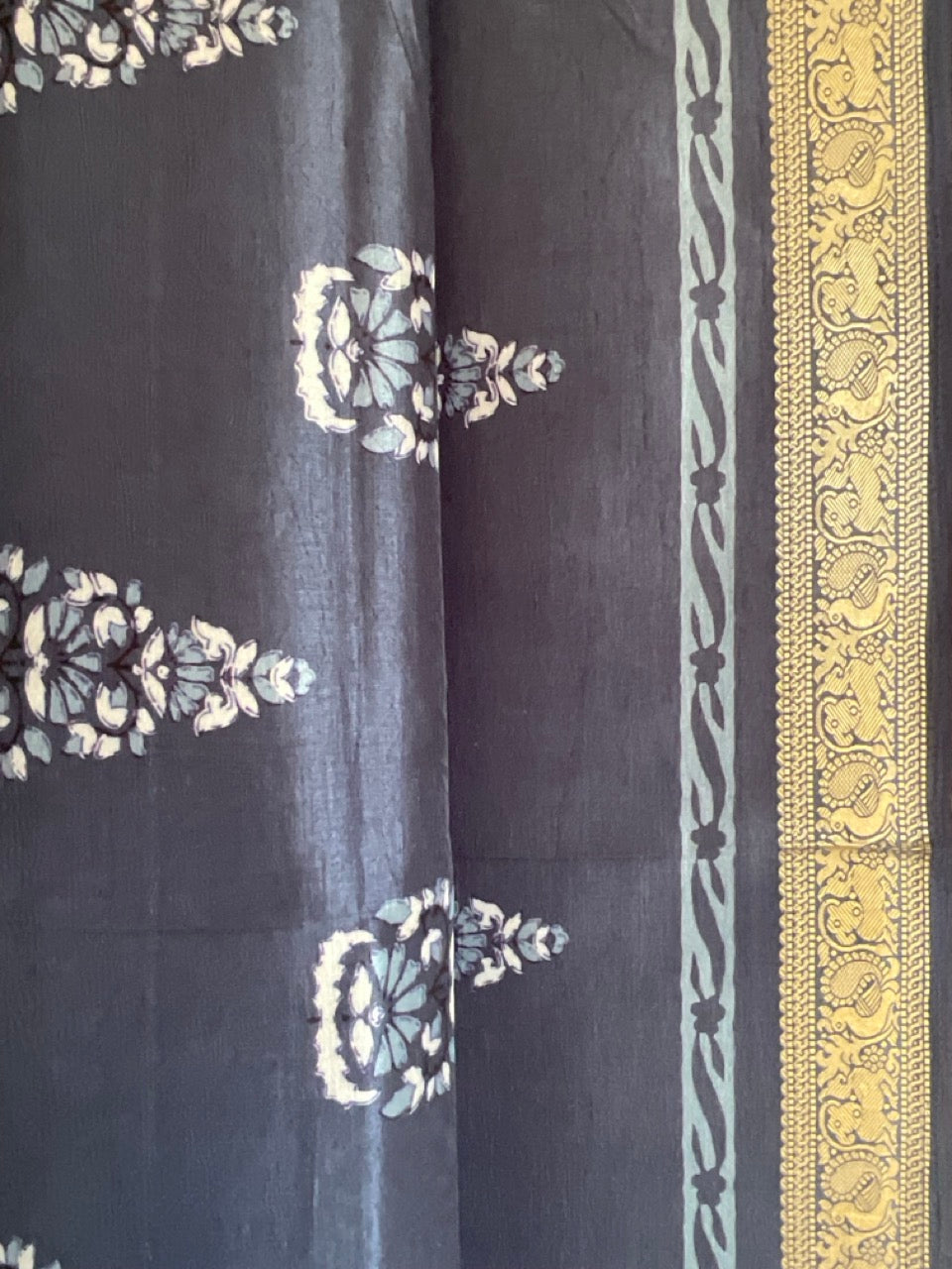 Blue Silk Saree with Kalash Butis