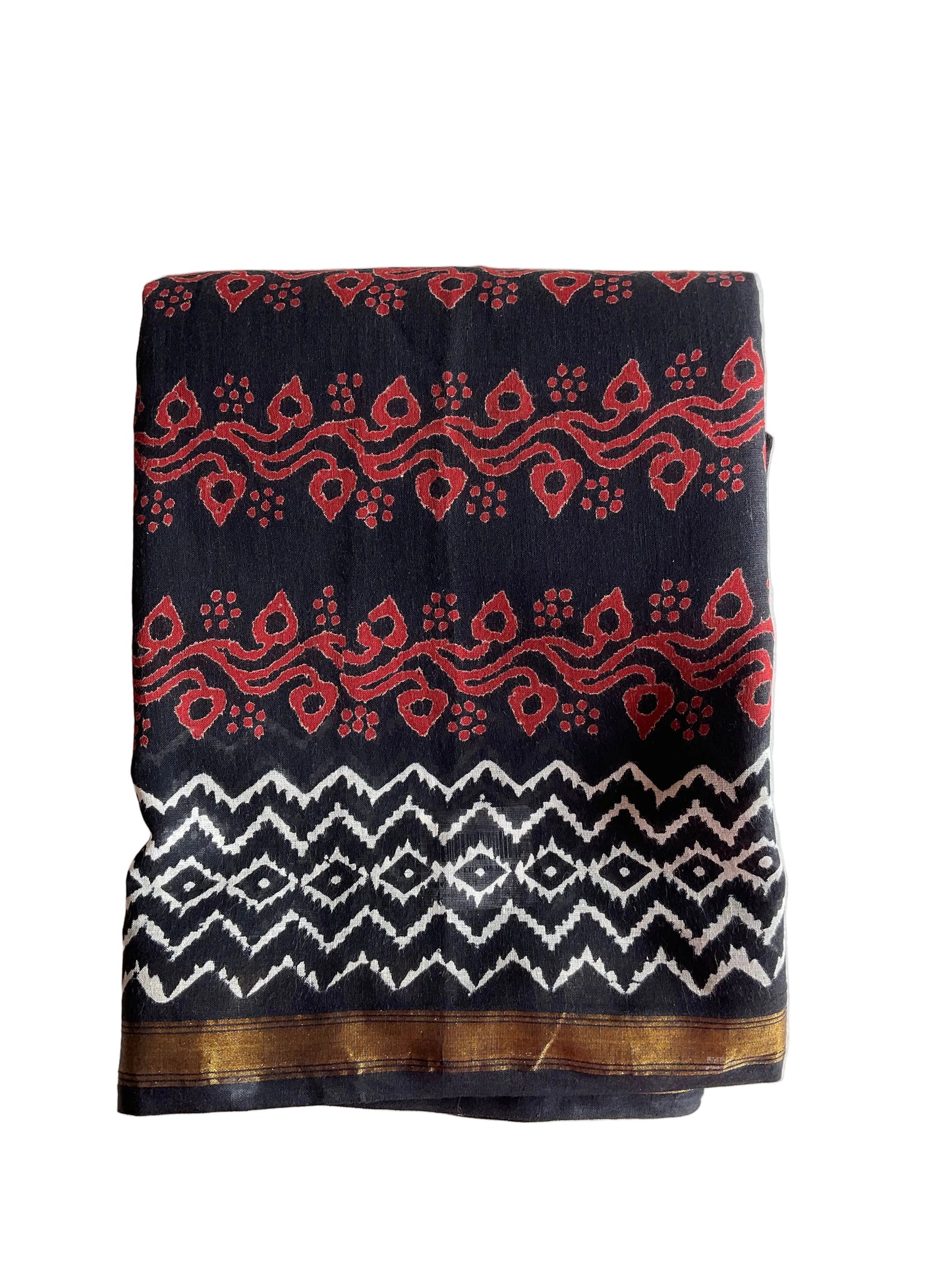 Black Block Print Cotton aariyaa Saree
