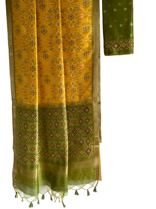 Yellow Patola Silk Saree with Green
