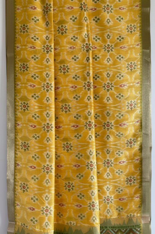 Yellow Patola Silk Saree with Green